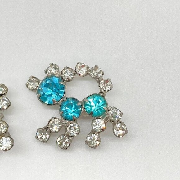 Vintage Set 2 Rhinestone Brooch Pin Blue Clear Gems Dogs Silver Tone Multi Prong - Picture 5 of 11